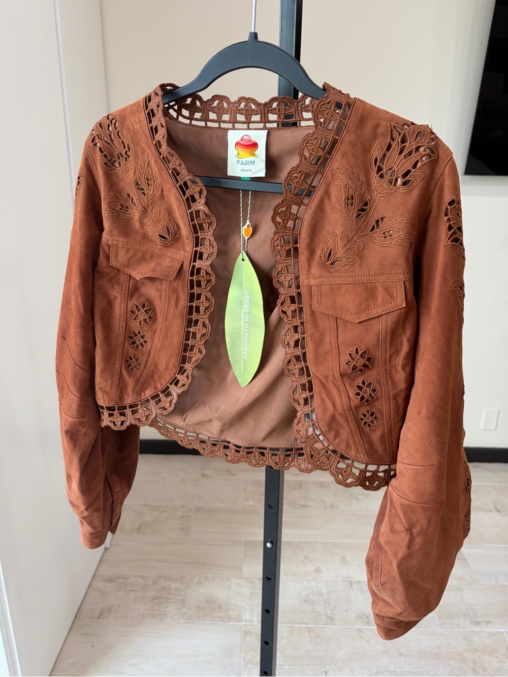 Farm Rio Caramel Richelieu Cropped Leather Jacket - Picture 8 of 10